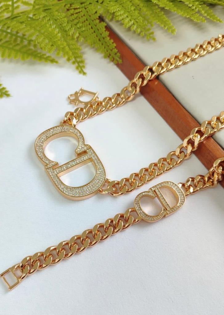 Pendant link chain with zirconia - 18 gold plated