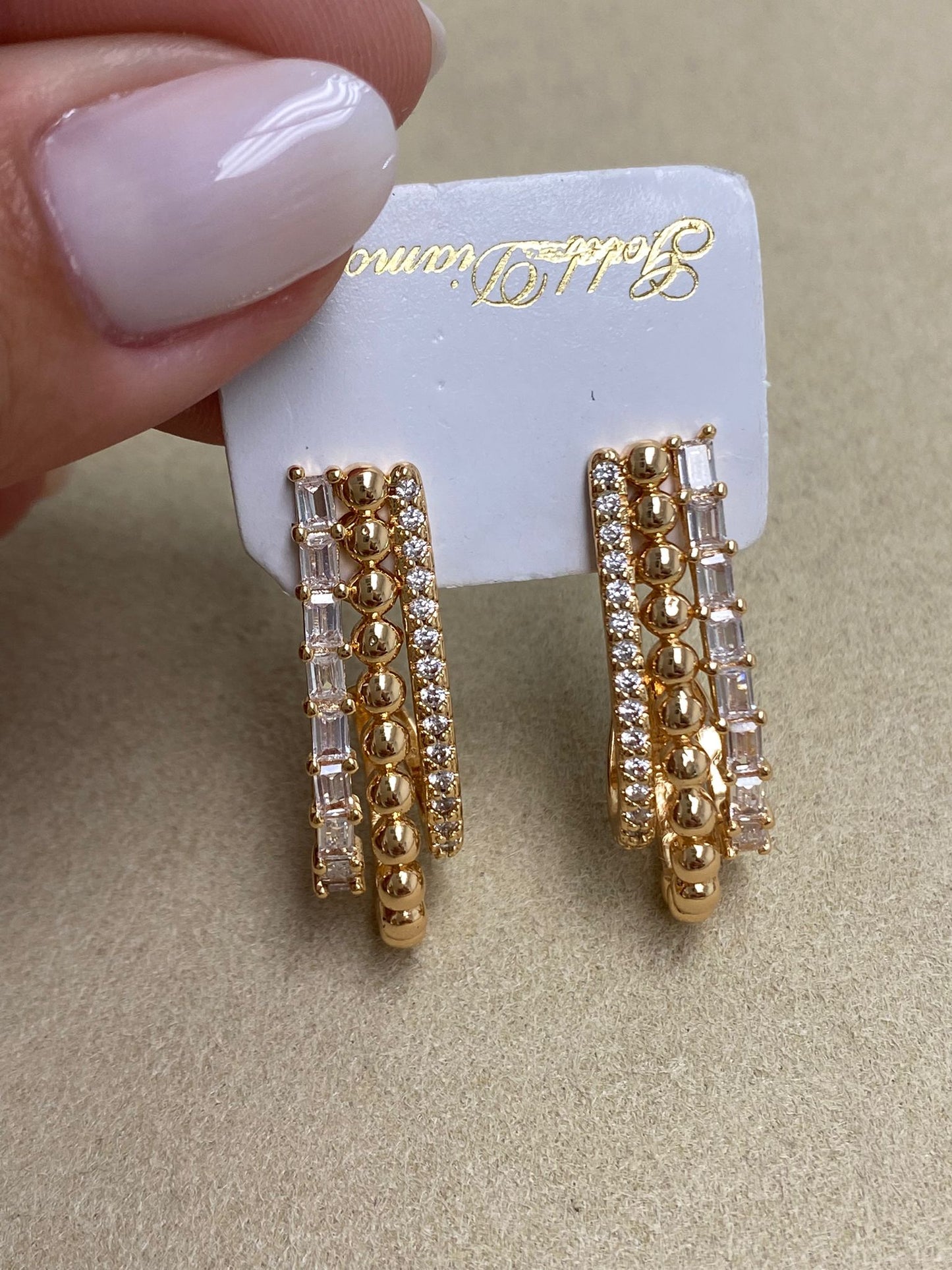 Gold Navete Earring with Zirconia
