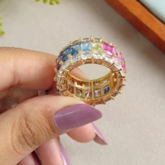 Colorful Crystal Ring 18 Gold Plated